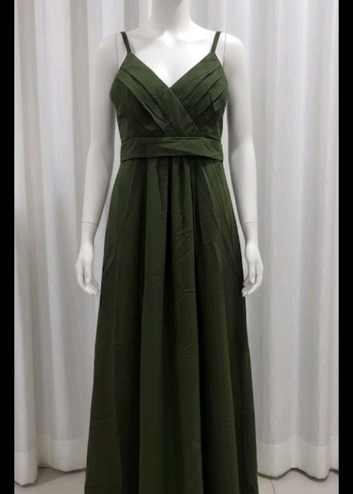olive green long bridesmaid dress