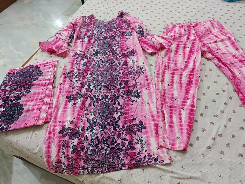 Beautiful Pink Printed Kurta Set with Dupatta