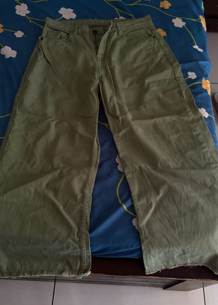 Olive Green Wide Leg Jeans