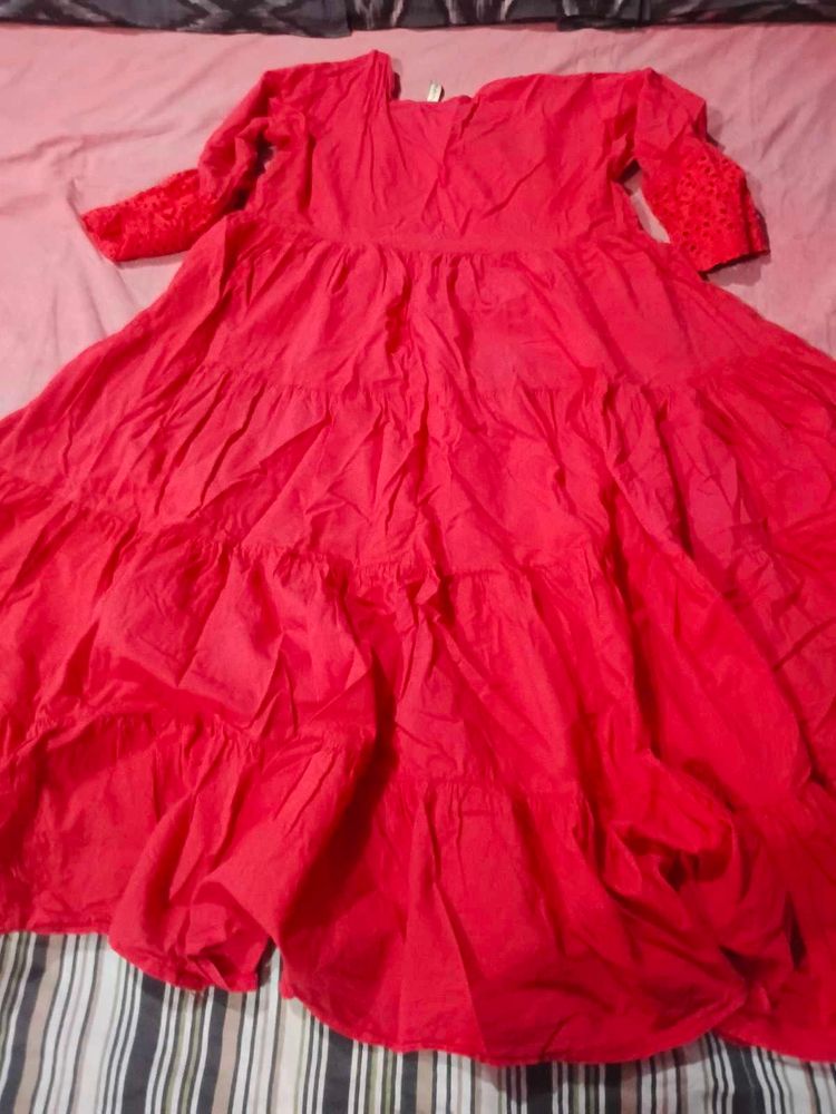❗️Free Delivery❗️Red Tiered long midi big flair