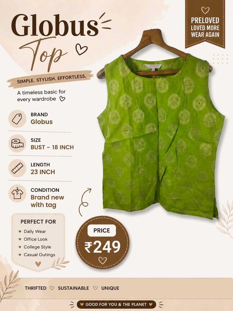 Globus Green Printed Sleeveless Top