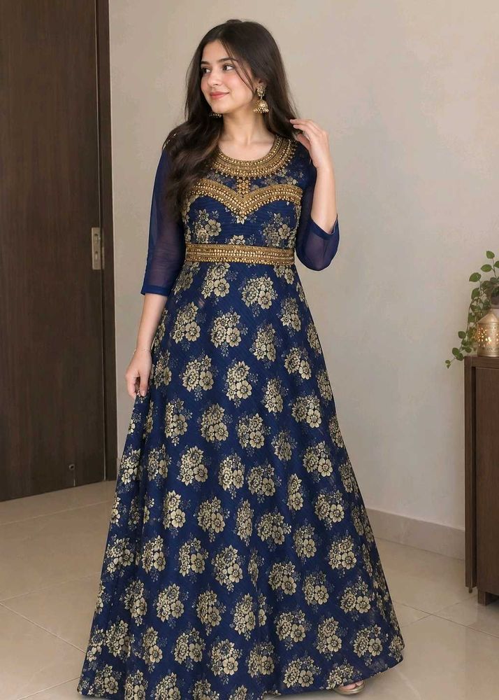 Stunning Navy Blue Floral Gown