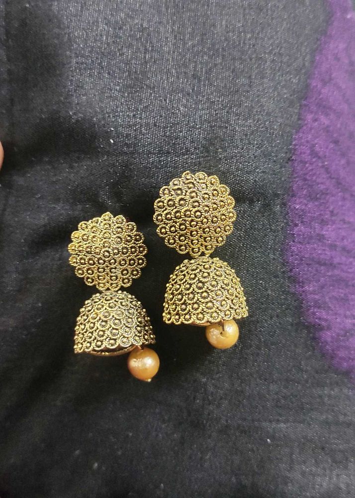 Gold Tone Jhumka Earrings