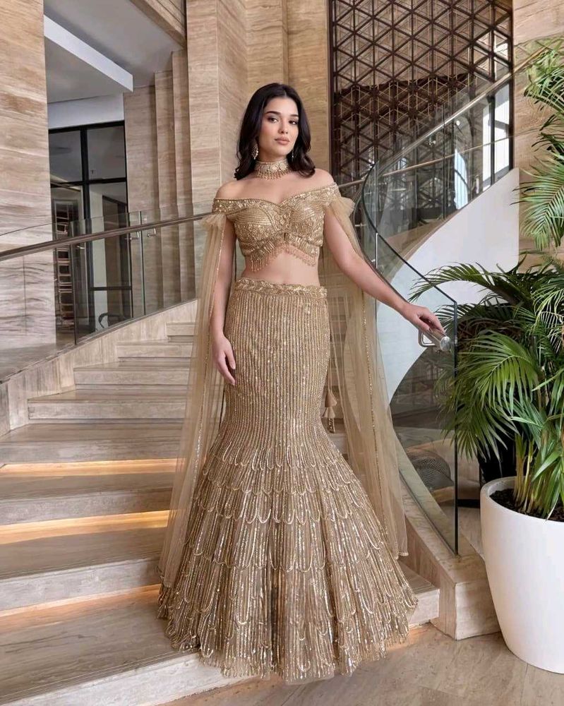 Solenne Chikoo Soft Net Indo-Western Fishcut Lehga