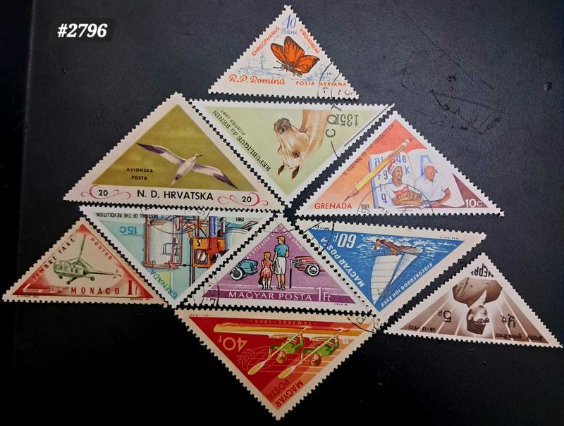 10 Vintage Triangular Stamp Collection