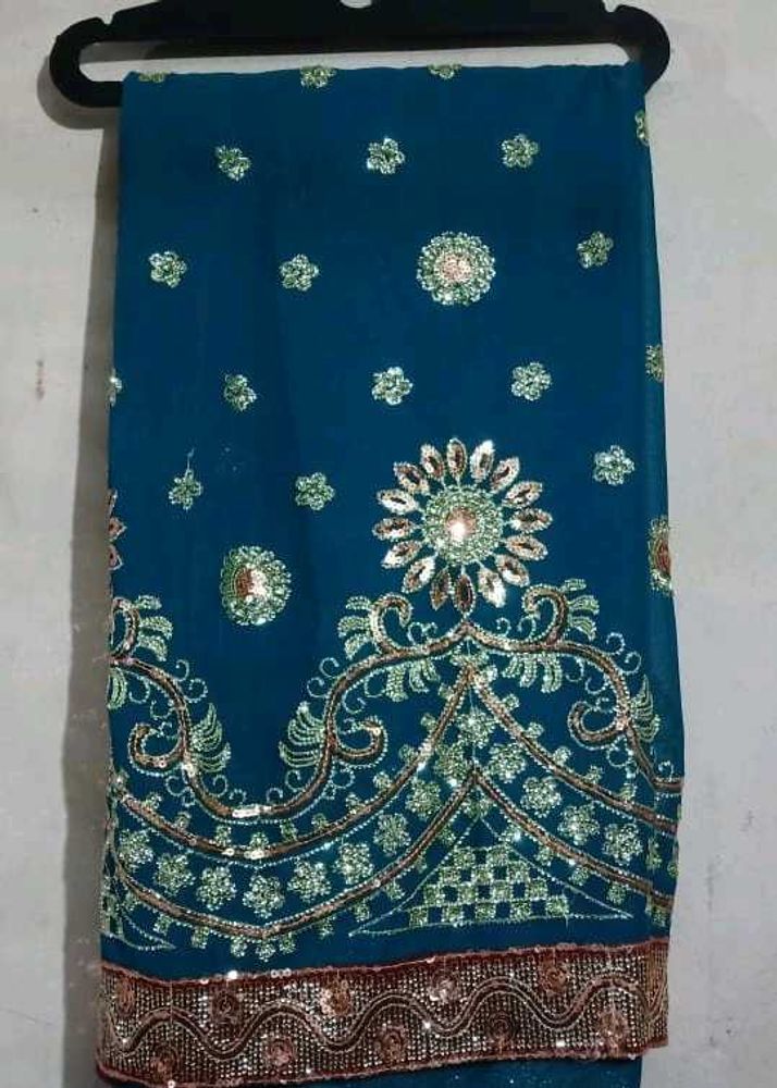 Elegant Teal Embellished Saree