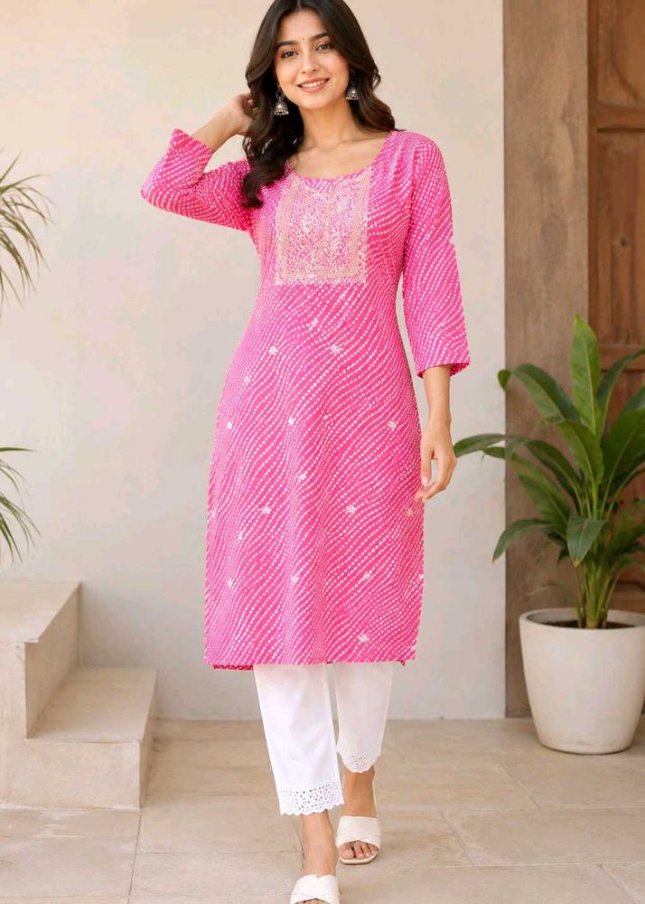 Vibrant Pink Bandhani kurti