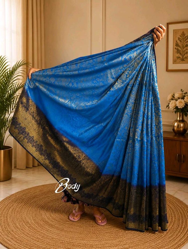 Sky and Navy blue khaddi Silk Sare