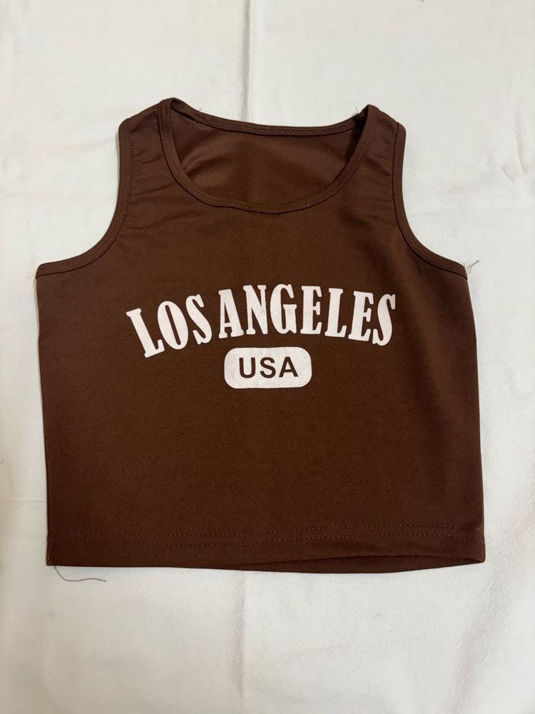 Brown Los Angeles USA Crop Tank Top