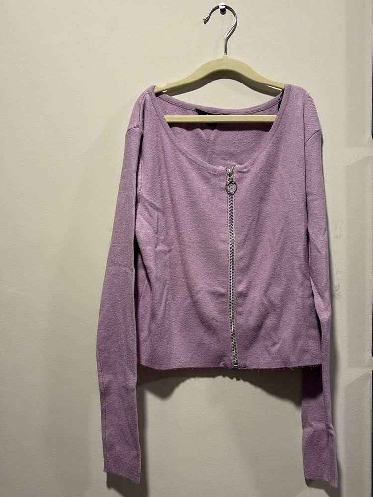 Purple Cropped Zip-Up Top