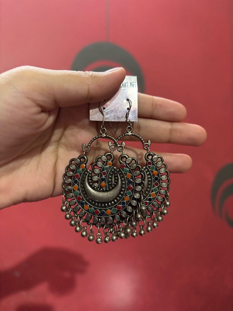 Boho Oxidised Multicolour Chandbali Earrings