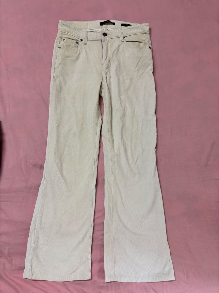 Cream Wide Leg Corduroy Pants