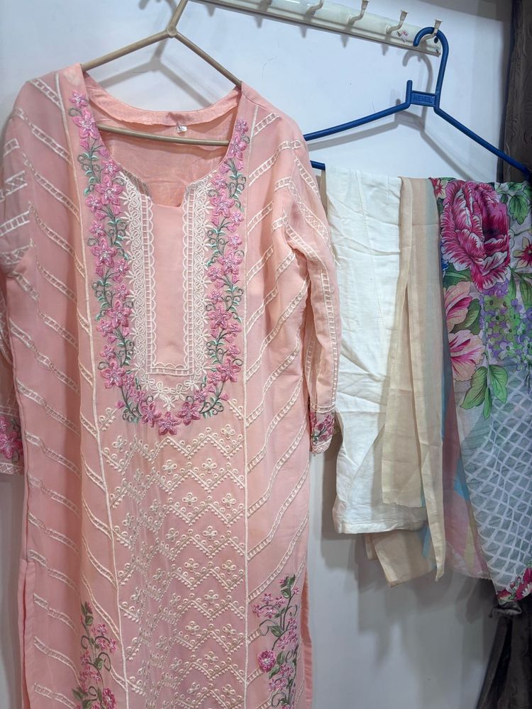 Peach Embroidered Kurta Set