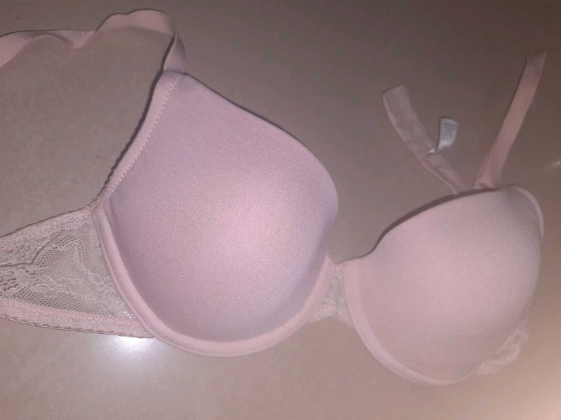 Lace Trimmed Pink Bra