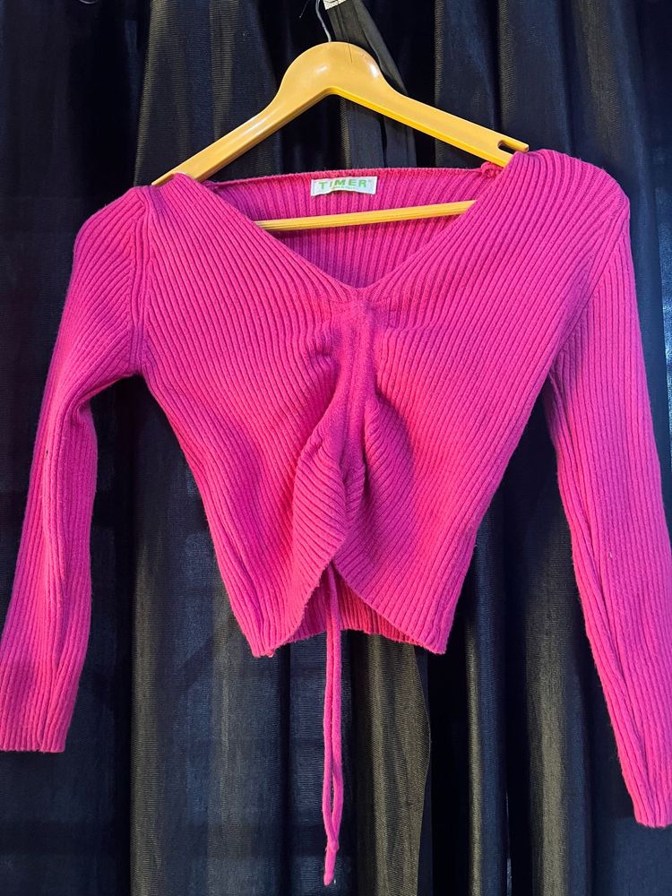Hot Pink Knitted Crop Top