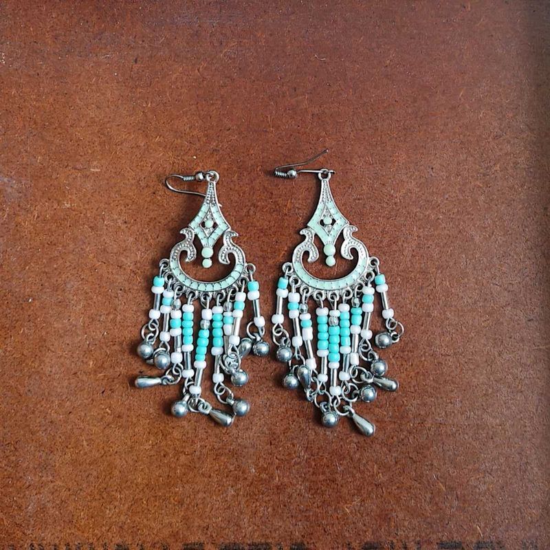Vintage Sea Green Beaded Tassel Earrings