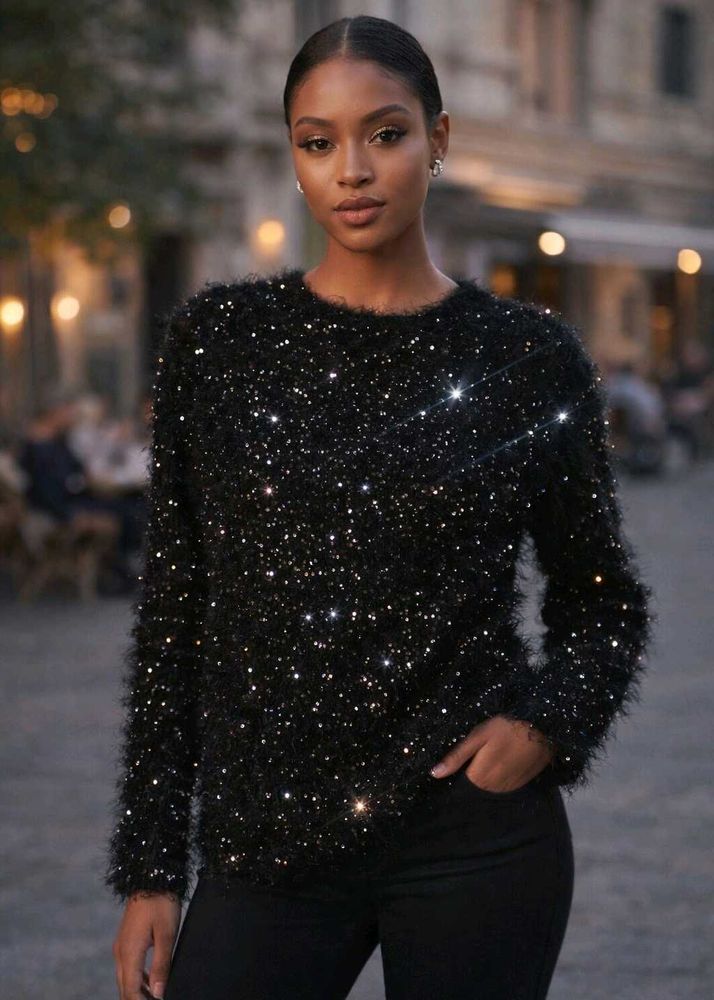 Sparkling Black Knit Sweater