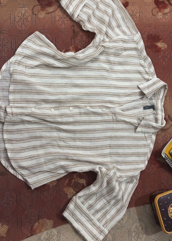 Striped Linen Blend Button-Up Shirt