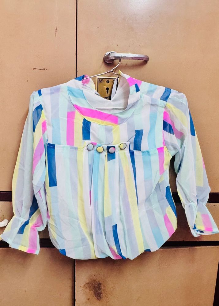 Vibrant Striped Sheer Blouse