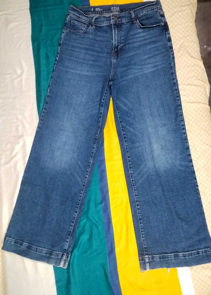 Stylish Wide Leg Cropped Denim Jeans
