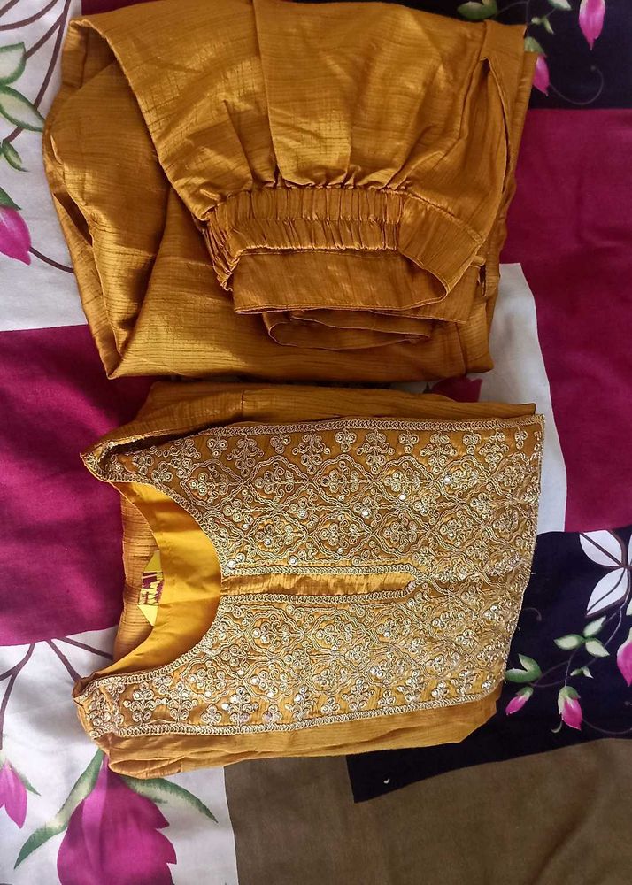 Golden Embroidered Kurta Set