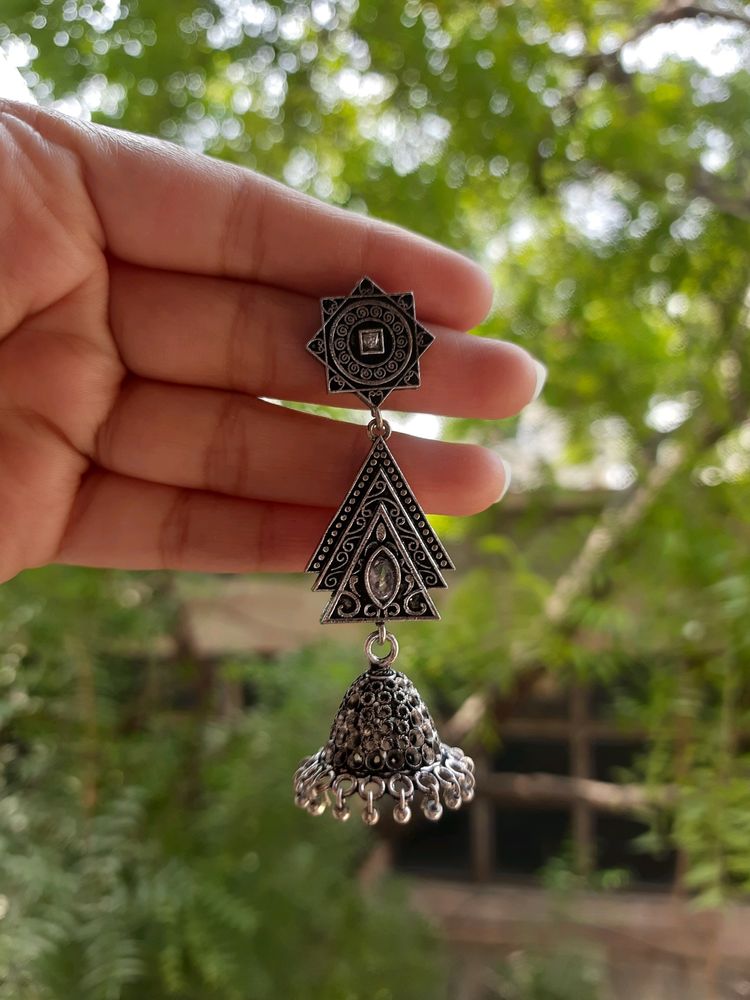 Boho Silver Jhumka Earring