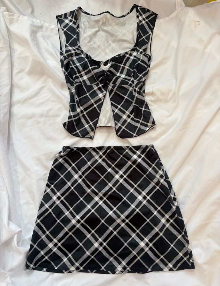 NEWME Plaid Crop Top &amp; Mini Skirt Set