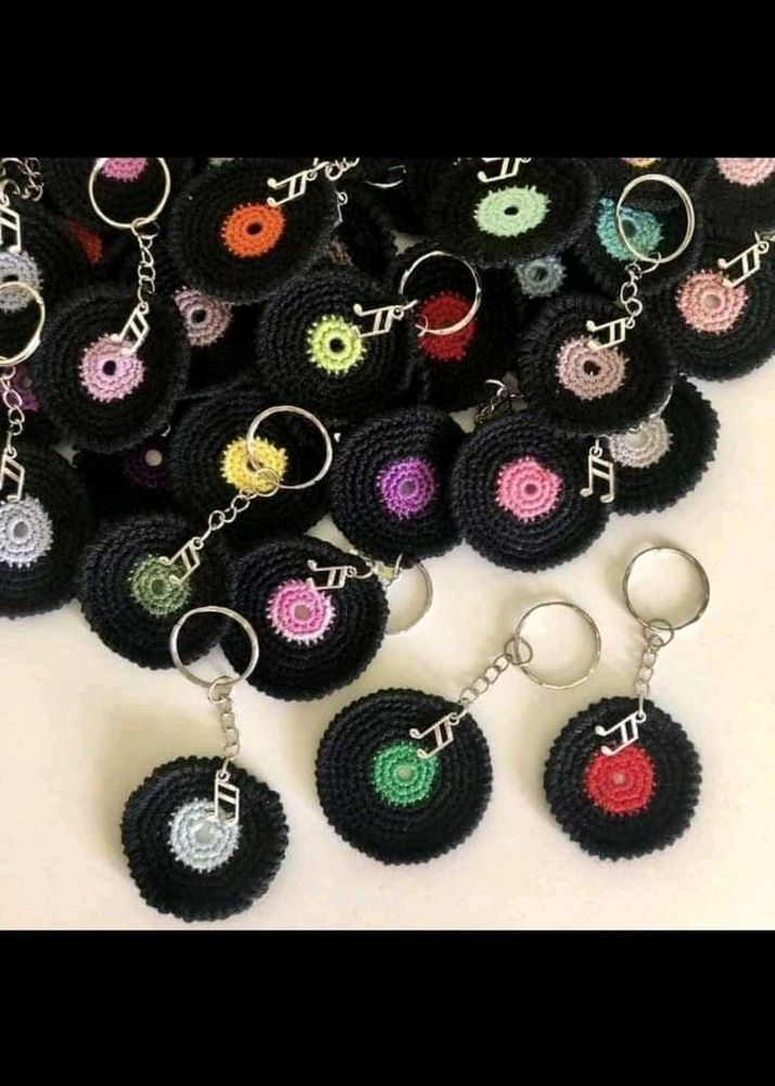 Crocheted Vinyl Record Keychain🎸 only one