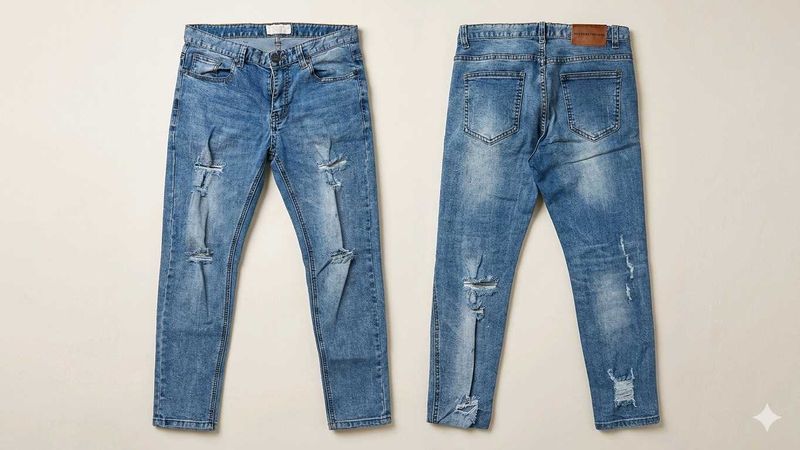 Distressed Blue Wash Jeans
