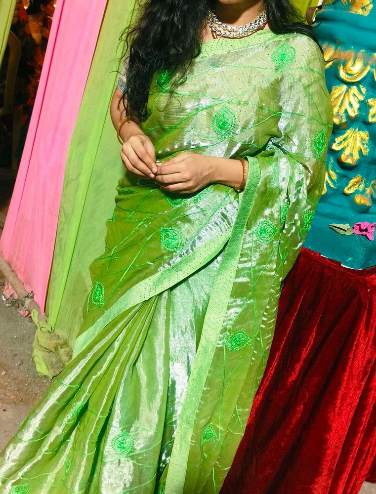 Elegant Green Embroidered Saree
