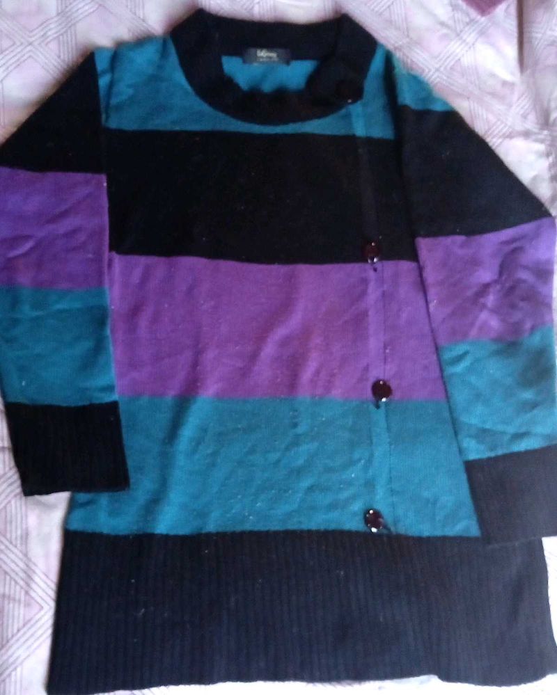 Striped Knit Button Sweater