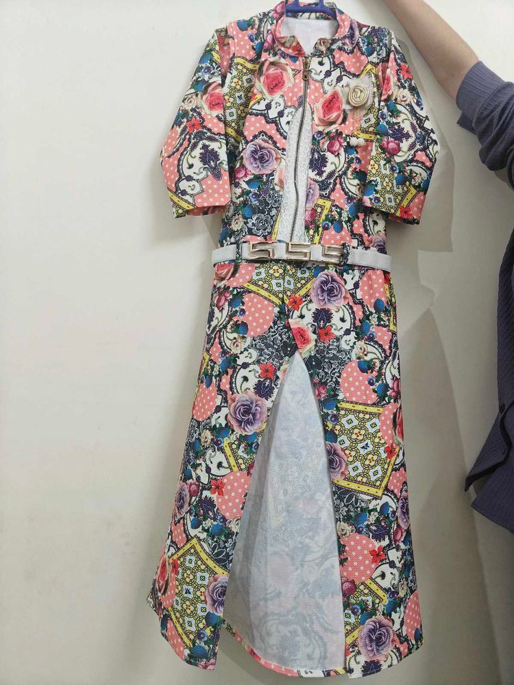Floral Print Kurta Set with Belt