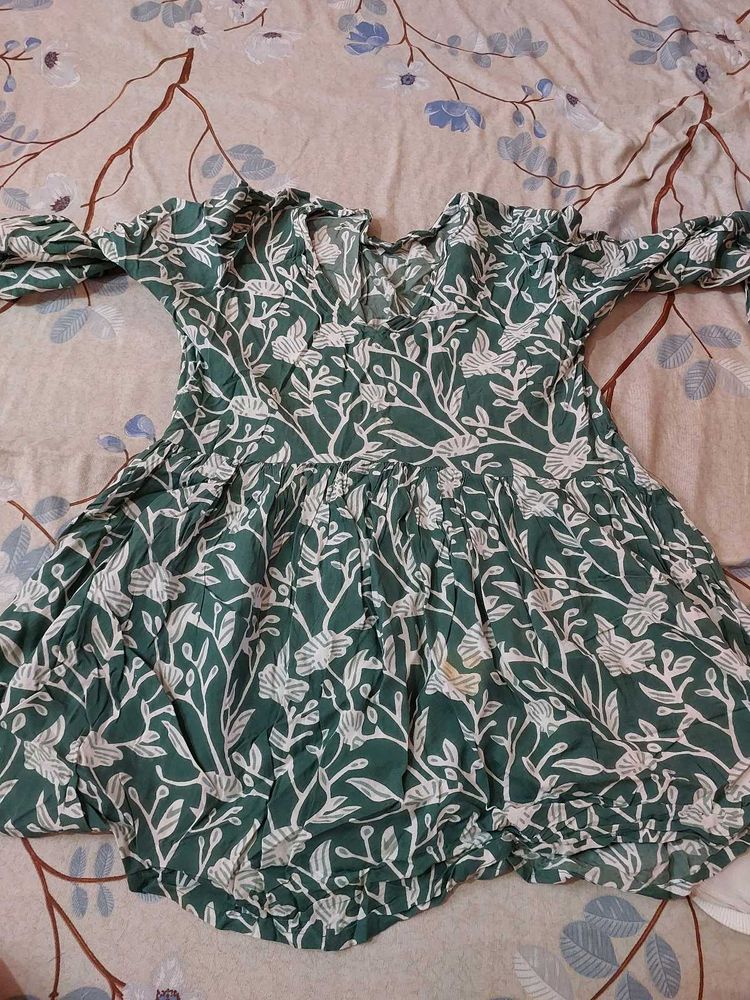 Green Floral Print Kurta