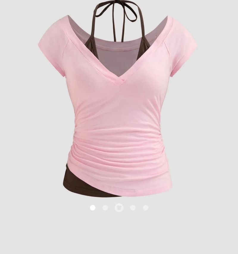 savana pink v neck contrast cami top