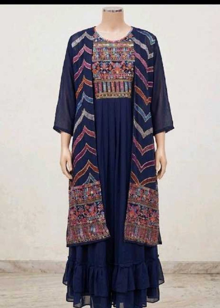 Embroidered Navy Blue Ethnic Gown