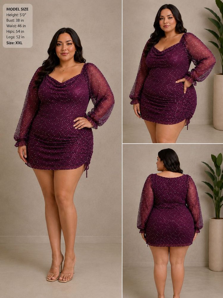 Sparkly Ruched Purple Mini Dress