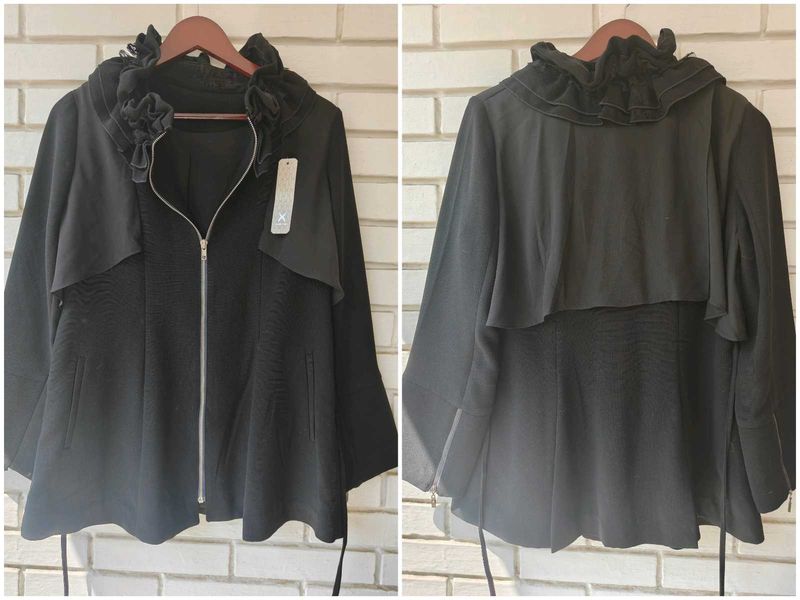 Chic Black Jacket with Ruffle Detail