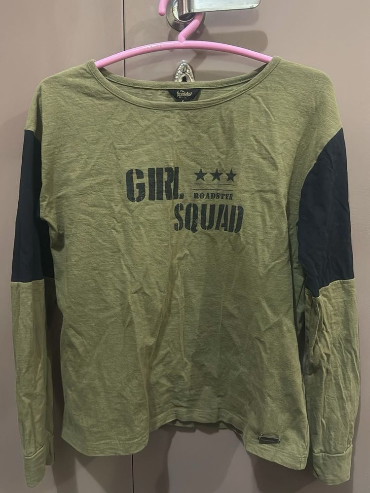 Roadster Girl Squad Olive Green Tee