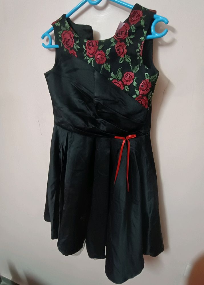 Black Satin Frock For 7-8 Yo Girl