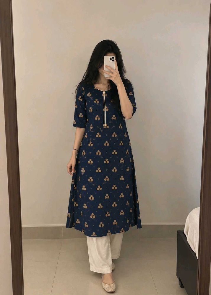 Stylish Navy Blue Printed Kurta Set