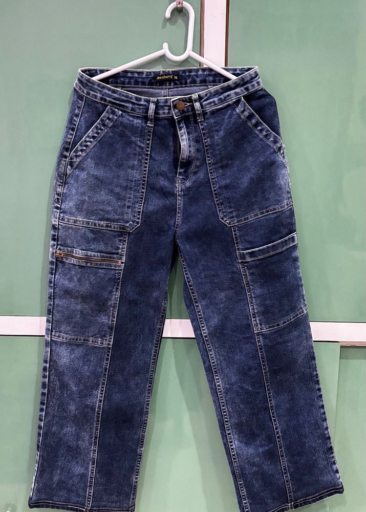 Stylish Acid Wash Cargo Jeans