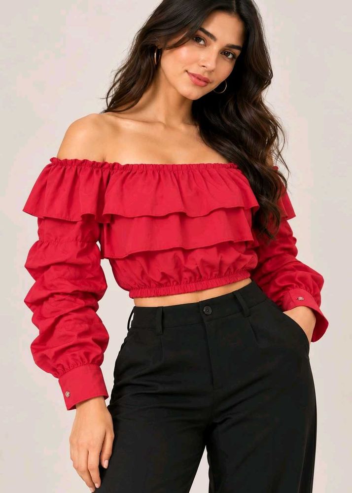 Ruffled Off-Shoulder Crop Top