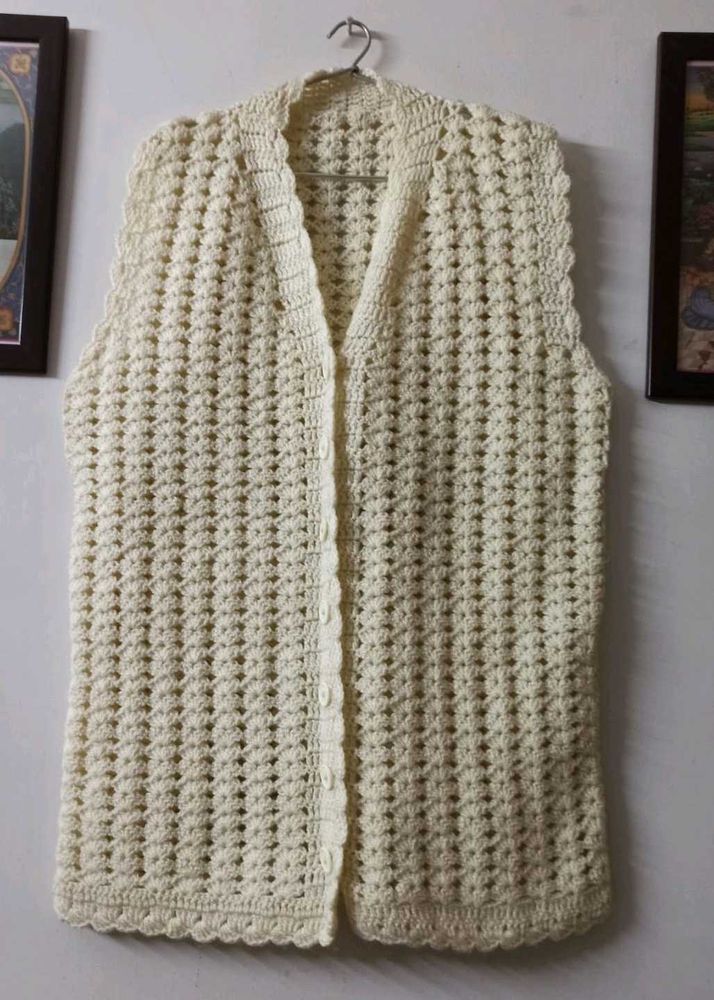 Cream 'Hand Crochet' Vest Cardigan