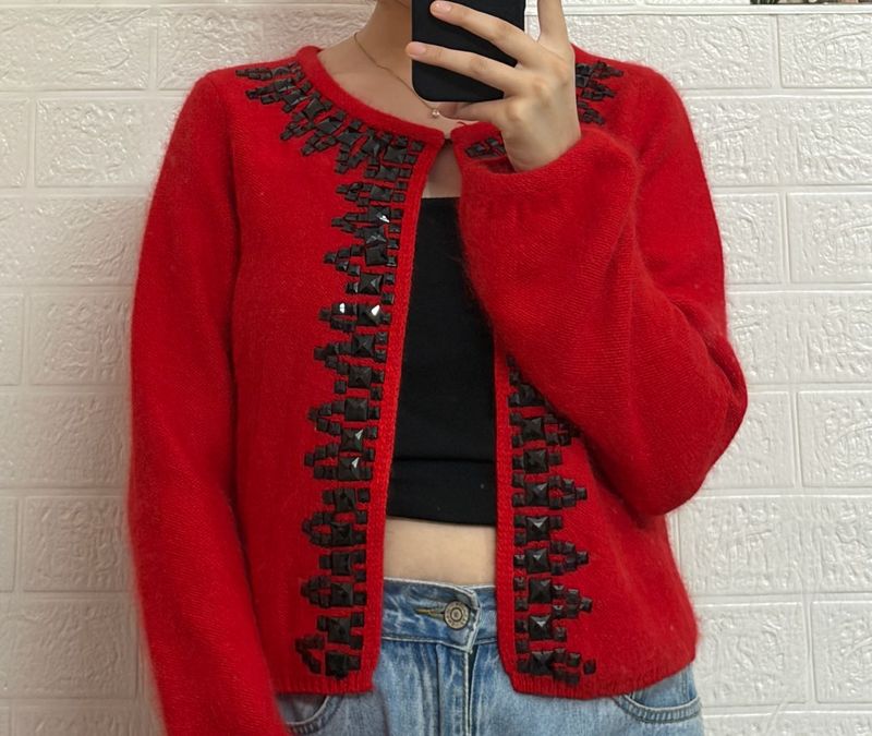 Red Embellished Cardigan