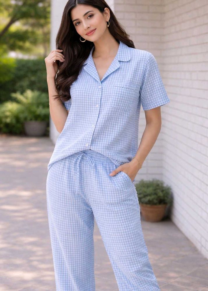 Cute Blue Gingham Pajama Set