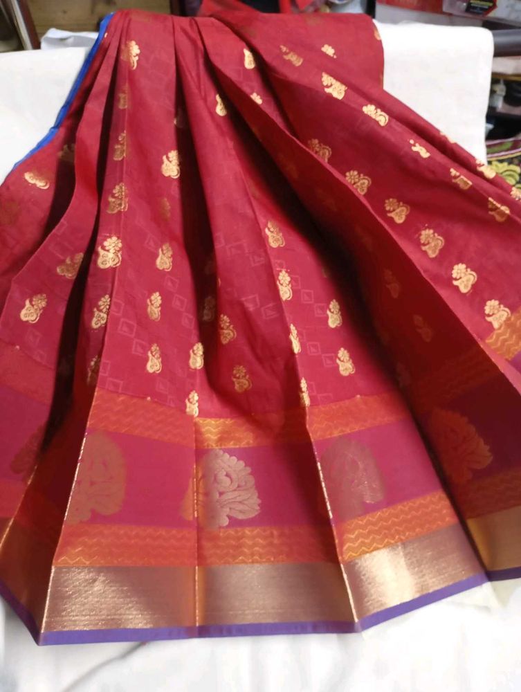 Red &amp; Gold Silk Blend Saree