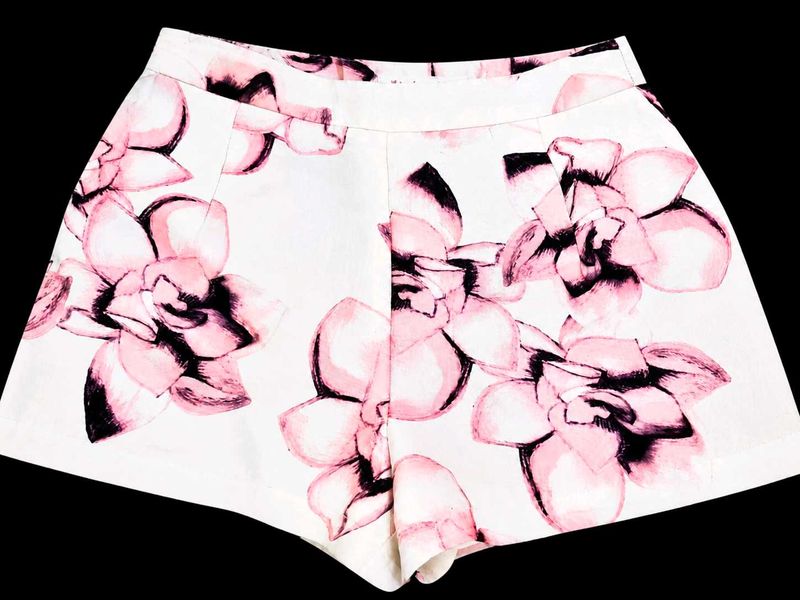 White Floral Print Shorts