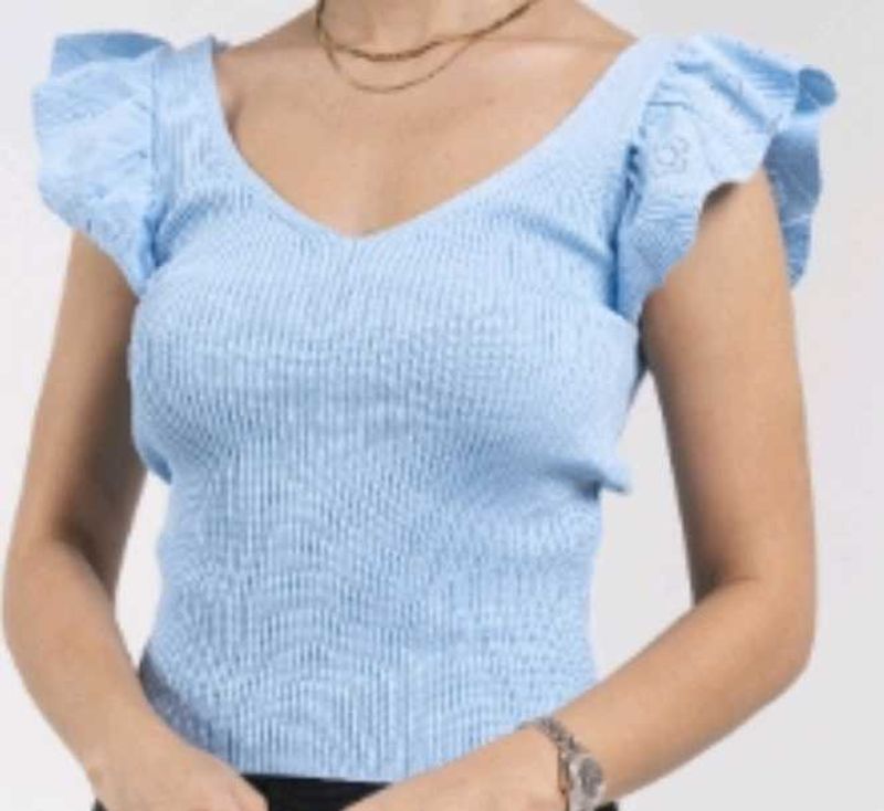 Blue Ruffled Sleeves Top