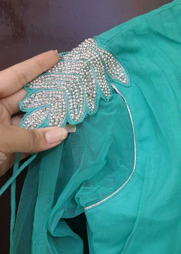 Elegant Green Embellished Ethnic Gown