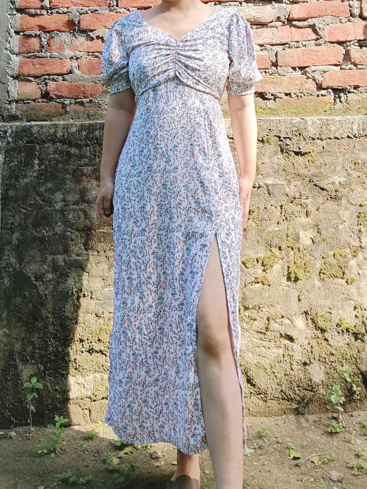 Floral Print Midi Dress with Slit